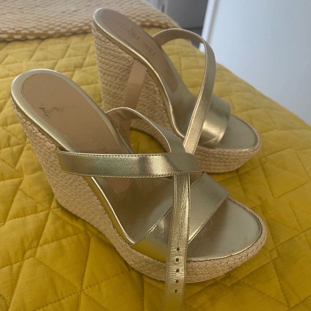 Stuart Weitzman Gold Wedge Espadrille - size 7 1/2 - excellent condition